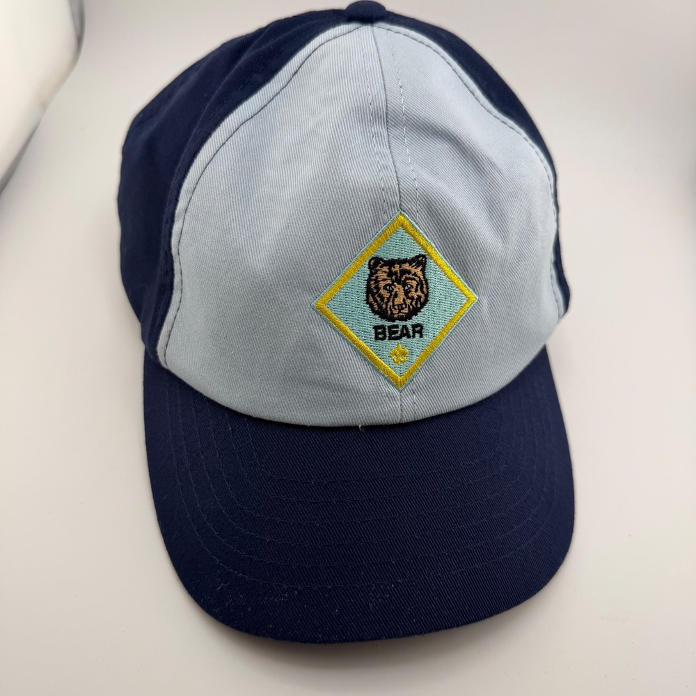 Kids Baseball‎ Cap Bear Patch Navy Blue Light Blue Adjustable Size S/M